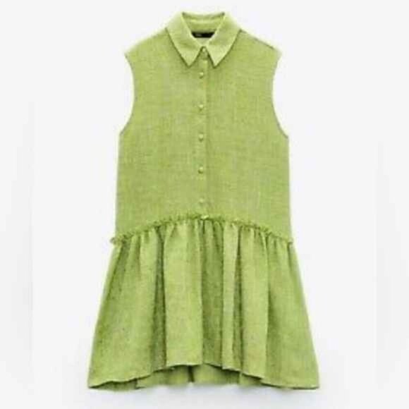 Zara Green Tweed Mini Dress - Picture 4 of 15